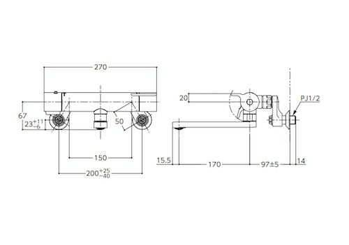 TOTO 浴室蛇口 TBV03421J　図面